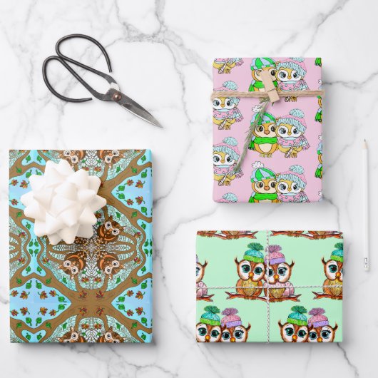Owl Thmed Birthday and Kerstmis Inpakpapier Vel (Voorkant)