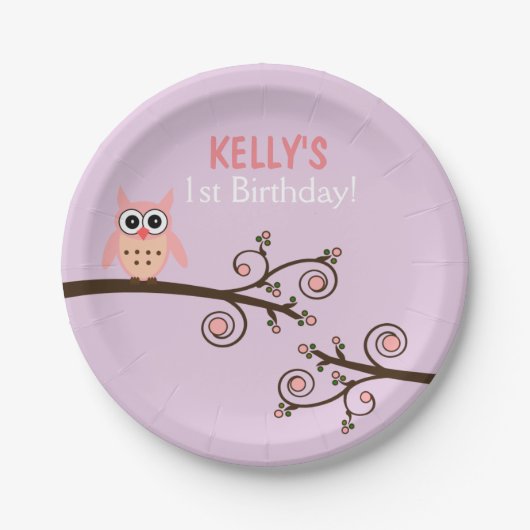 Owl Thmed Birthday Paper Borden Papieren Bordje (Voorkant)