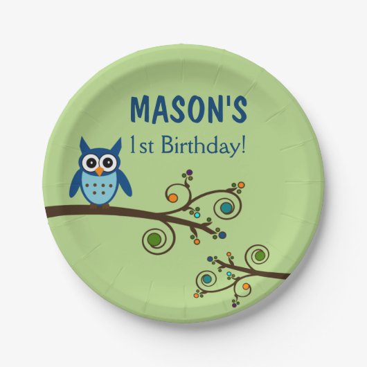 Owl Thmed Birthday Paper Borden Papieren Bordje (Voorkant)