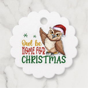 Owl thuis voor Kerstmis Bedankjes Labels