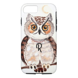 Owl Tile Art Whimsical Monogram op Ketting iPhone 8/7 Hoesje