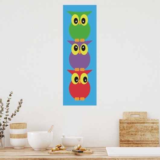 Owl totem 3 uilen boven elkaar poster (Keuken)
