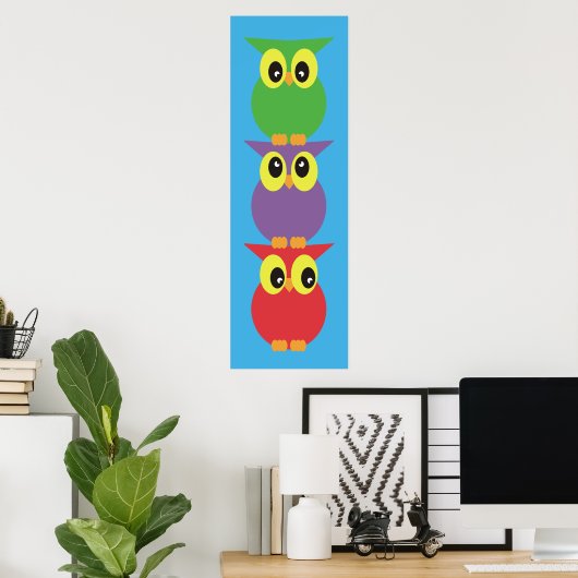 Owl totem 3 uilen boven elkaar poster (Thuiskantoor)