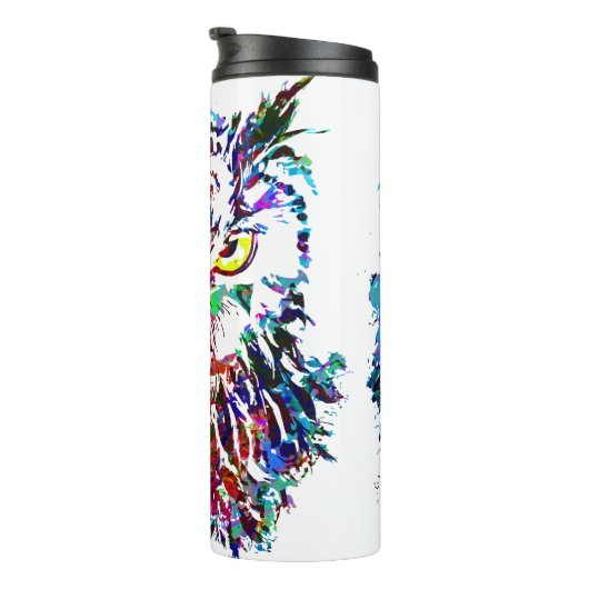 Owl Travel Mug | Tumbler van kleurrijke orthoestro Thermosbeker (Geroteerd rechts)