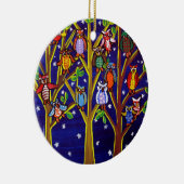 Owl Tree Fun Folk Art Round Ornament (Rechts)