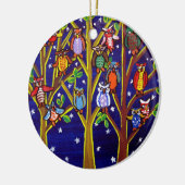 Owl Tree Fun Folk Art Round Ornament (Links)