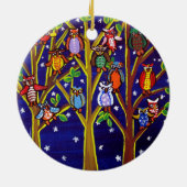 Owl Tree Fun Folk Art Round Ornament (Achterkant)