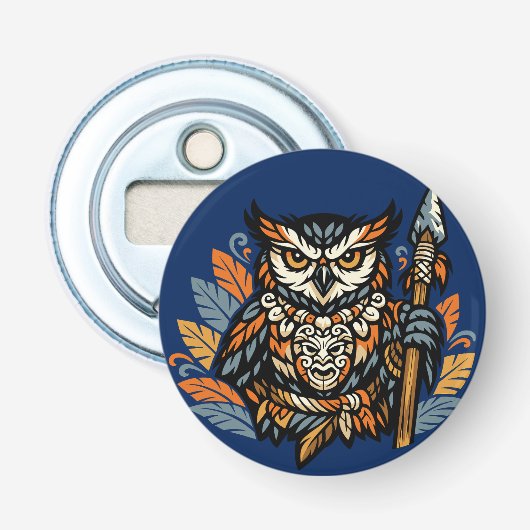 Owl Tribale Krijger Button Flesopener (Voorkant)
