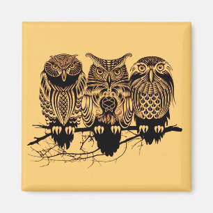 Owl Trio Square Magnet