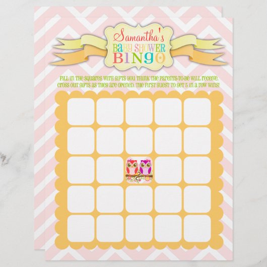 Owl Twinden - het Bingo van het Baby shower & de S (Voorkant / Achterkant)