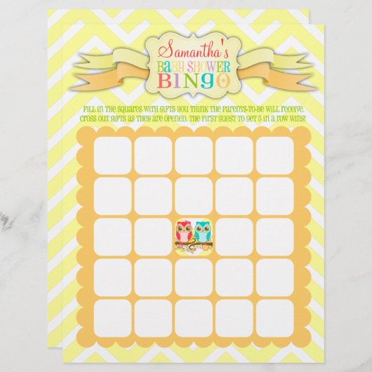 Owl Twinden - het Bingo van het Baby shower & de S (Voorkant / Achterkant)