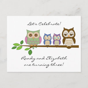 Owl Twins Verjaardag Kaart