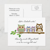 Owl Twins Verjaardag Kaart (Voorkant / Achterkant)