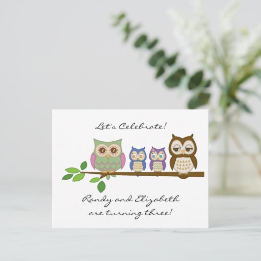 Owl Twins Verjaardag Kaart (Staand voorkant)