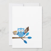 Owl Uitnodiging Baby Boy Shower Blue Brown Zebra (Achterkant)