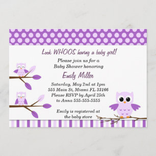 Owl Uitnodiging Baby Girl Shower Paars