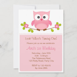 Owl Uitnodiging - Meisje 1st Birthday / Baby showe