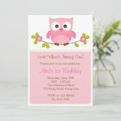 Owl Uitnodiging - Meisje 1st Birthday / Baby showe (Staand voorkant)