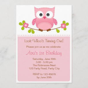 Owl Uitnodiging - Meisje 1st Birthday / Baby showe