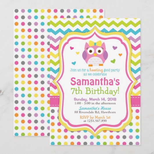 Owl Uitnodiging/Owl de Uitnodiging van de Dag van (Voorkant / Achterkant)