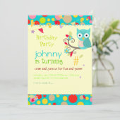 Owl, uitnodiging van verjaardagspartij/dij achterg (Staand voorkant)