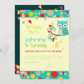 Owl, uitnodiging van verjaardagspartij/dij achterg (Voorkant / Achterkant)