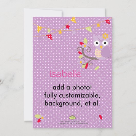 Owl, uitnodigingen van verjaardagsfeestjes (Achterkant)