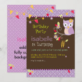 Owl, uitnodigingen van verjaardagsfeestjes (Voorkant / Achterkant)