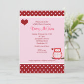 Owl Valentijnsdag Heart Baby shower Invitation Kaart (Staand voorkant)