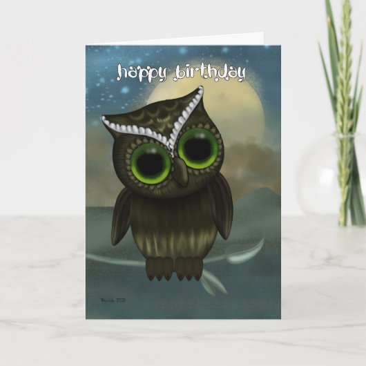 Owl Verjaardag Wenskaart, Fantasy Night Owl Kaart (Voorkant)