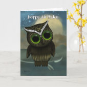 Owl Verjaardag Wenskaart, Fantasy Night Owl Kaart (Gele Bloem)