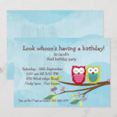 Owl verjaardagsuitnodiging kaart (Voorkant / Achterkant)