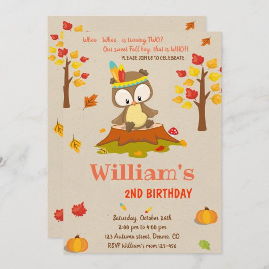 Owl verjaardagsuitnodiging Owl uitnodiging Herfst  (Voorkant / Achterkant)