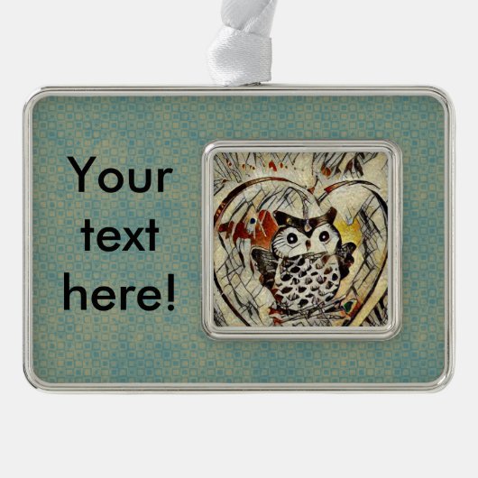 Owl Verzilverd Omlijst Ornament (Voorkant)