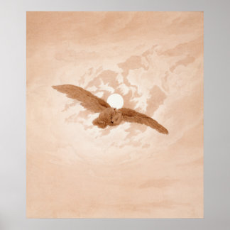 Owl vliegend tegen een Moonlit Sky Caspar Friedric Poster