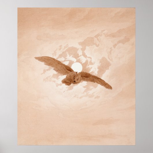 Owl vliegend tegen een Moonlit Sky Caspar Friedric Poster (Voorkant)