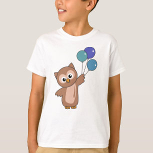 Owl vliegt met ballonnen zoete dieren voor kindere t-shirt