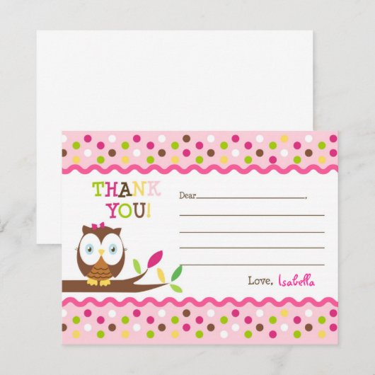 Owl vul blanco dank u de kaarten van de Nota (Voorkant / Achterkant)