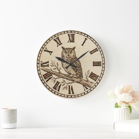 Owl Wall Clock – Forest Wood-Burned Style Grote Klok (Huis)