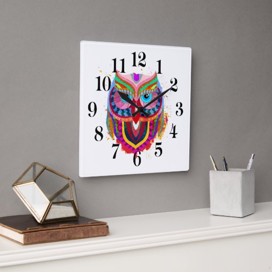 Owl Wall Clock Vierkante Klok (Kantoor)