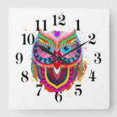 Owl Wall Clock Vierkante Klok (Voorkant)