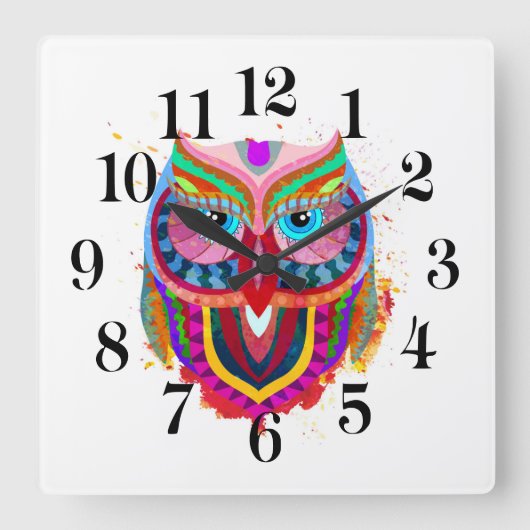 Owl Wall Clock Vierkante Klok (Voorkant)