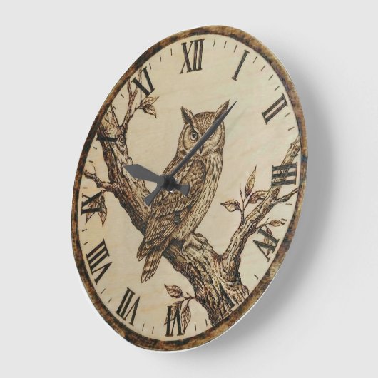 Owl Wall Clock _ Wood-Burned Forest Style Grote Klok (Hoek)