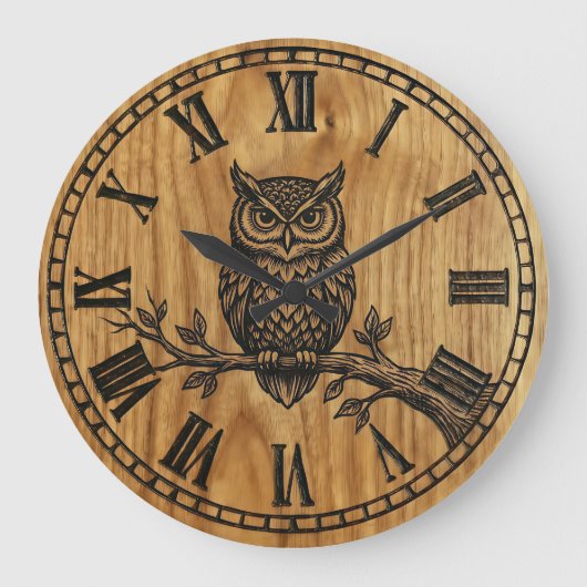 Owl Wall Clock - Wooden Style Design Grote Klok (Voorkant)