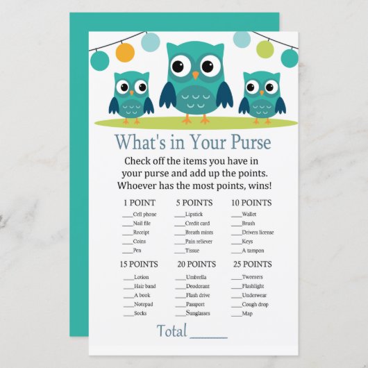 Owl Wat zit er in je baby shower met handtas (Voorkant / Achterkant)