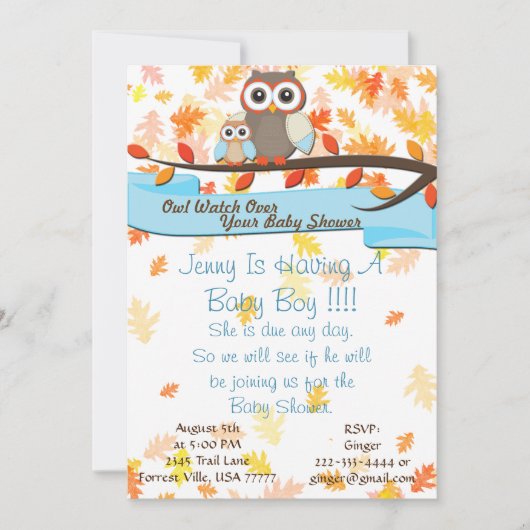 Owl Watch Over Baby shower Birthday Party nodigt u Kaart (Voorkant)