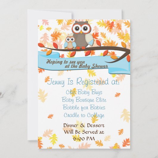 Owl Watch Over Baby shower Birthday Party nodigt u Kaart (Achterkant)
