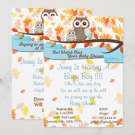 Owl Watch Over Baby shower Birthday Party nodigt u Kaart (Voorkant / Achterkant)