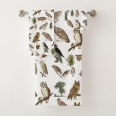  owl Waterverf Forest Pattern Bad Handdoek (Insitu)