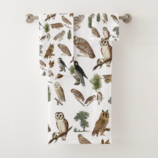  owl Waterverf Forest Pattern Bad Handdoek (Insitu)